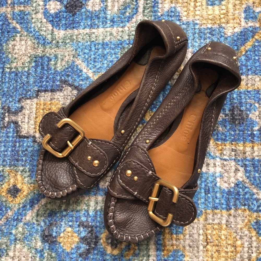 Brown Chloe C buckle loafers 36 great condition!